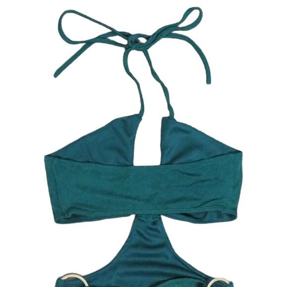 Tiger Mist Halter Mini Dress Open Back Party Stretch Cut Out Sz Medium Green - Picture 4 of 8